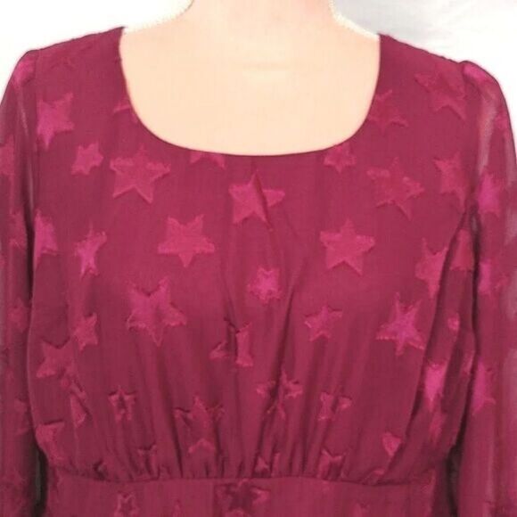 Torrid Burgundy Stars Clip Dot Chiffon Tiered Midi Dress Size 10 NWT - Picture 5 of 17